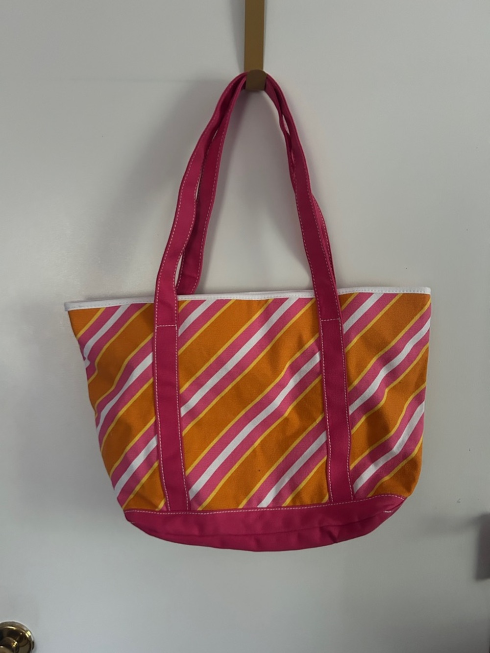 Bath & Body Works Pink and Orange Diagonal Stripe vintage Tote- new